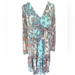 Stella & Julie v front/back lined empire style ruffled bottom paisley dress 18W